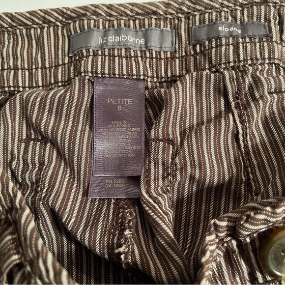 Liz Claiborne Womens Brown Pinstripe Bermuda Cargo Shorts Size 8 Slone - Picture 5 of 9